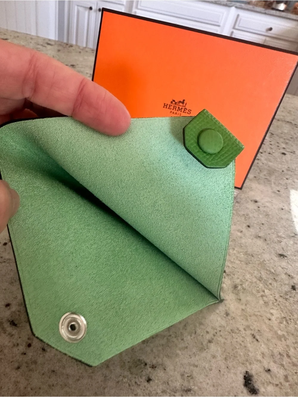 🦜RARE FIND🦜 Hermes Green Leather Passport Holder with Corner Snap